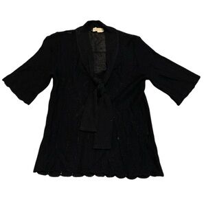 Vintage FOSTERS Black Made in Italy Sheer Knit Cardigan Wrap Sweater Small